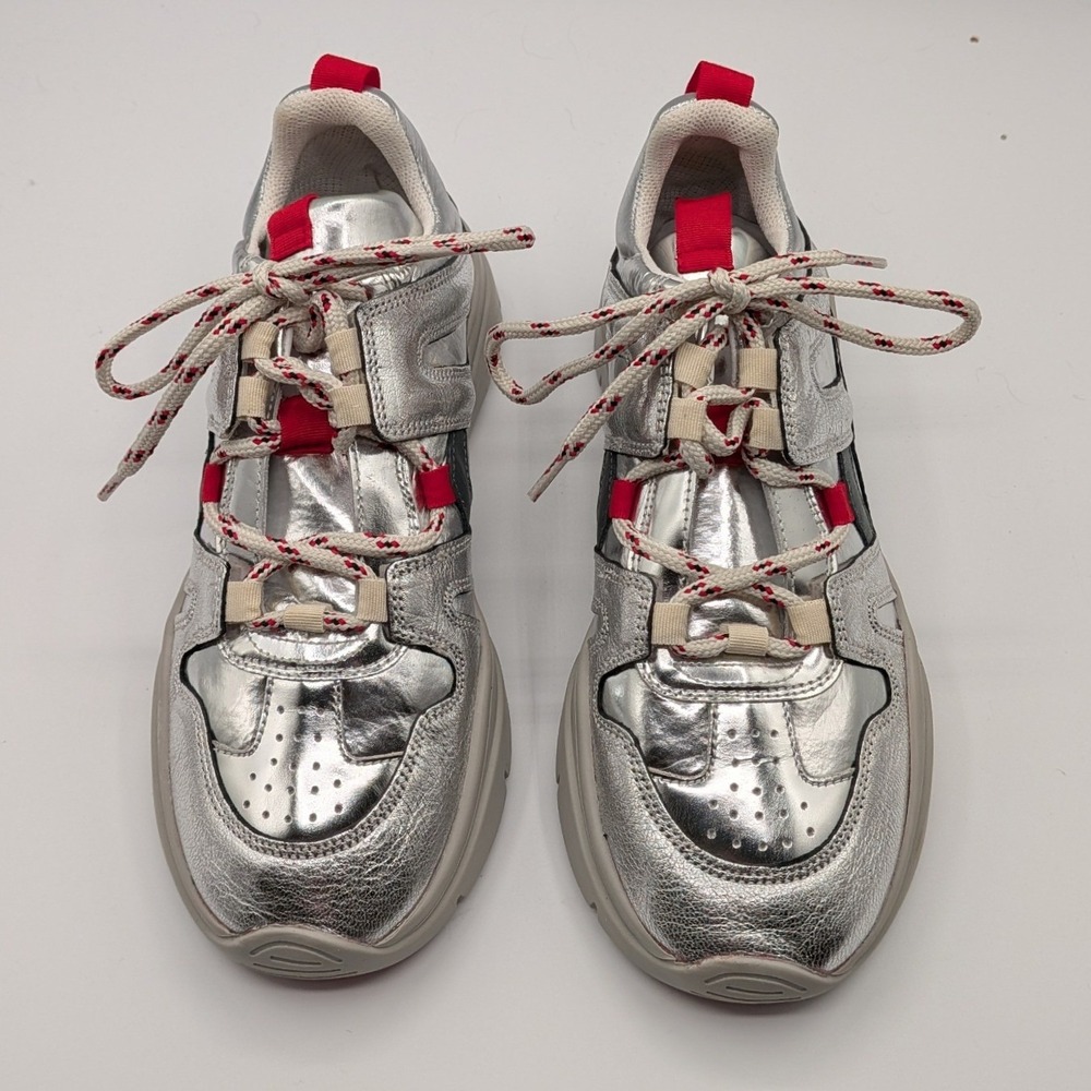 Isabel Marant 37EU 7US $590 Kindsay Metallic Silver Red Chunky Low Top Sneakers - Picture 11 of 12